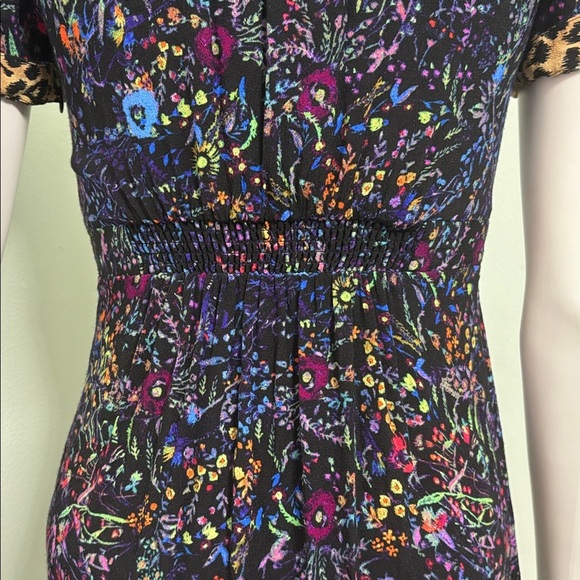 ANTHROPOLOGIE Maeve Morgan Black Floral + Leopard Print V-Neck Dress size 0 - Picture 10 of 10